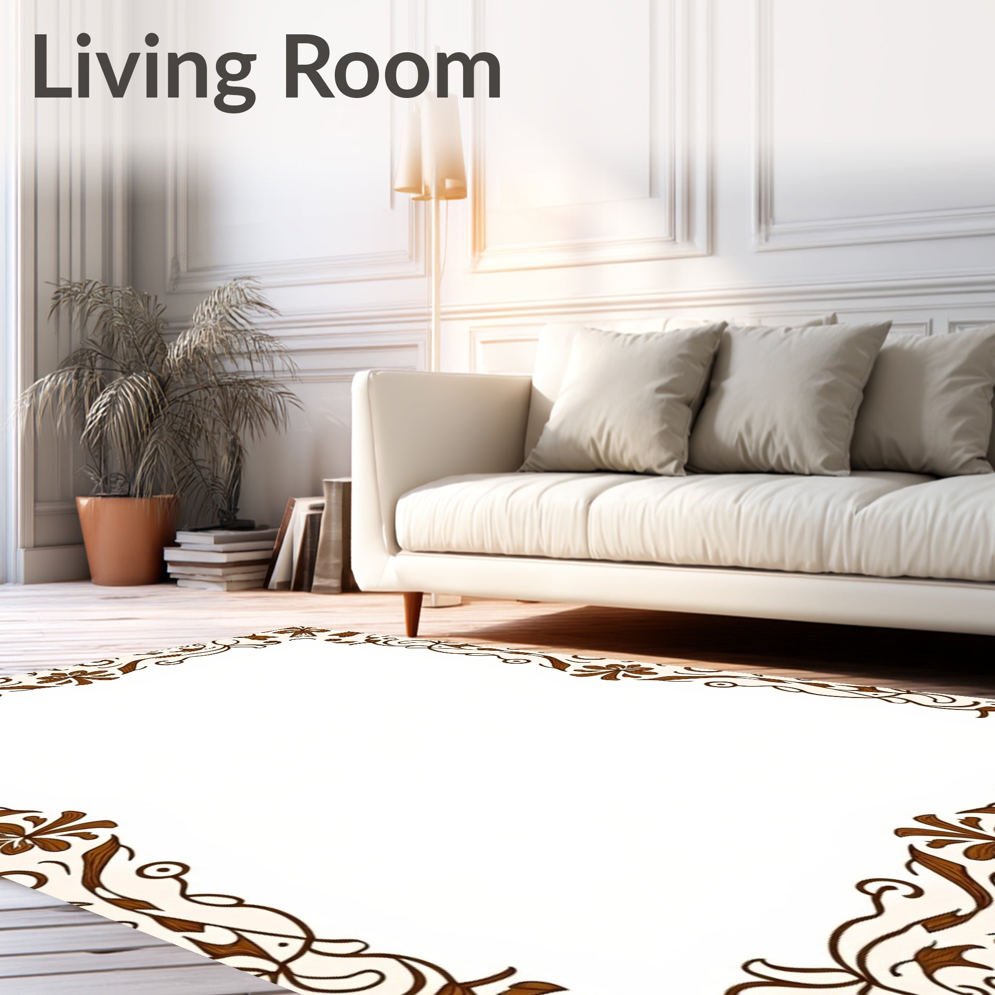 Ornate Floral Scrollwork Border Design Rug