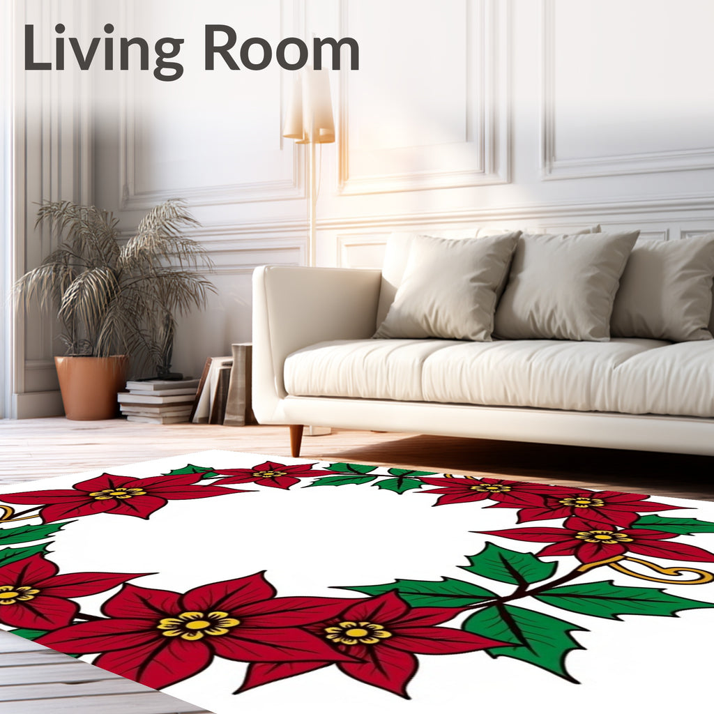 Crimson Poinsettia Wreath Festive Garland Rug