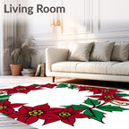 Crimson Poinsettia Wreath Festive Garland Rug