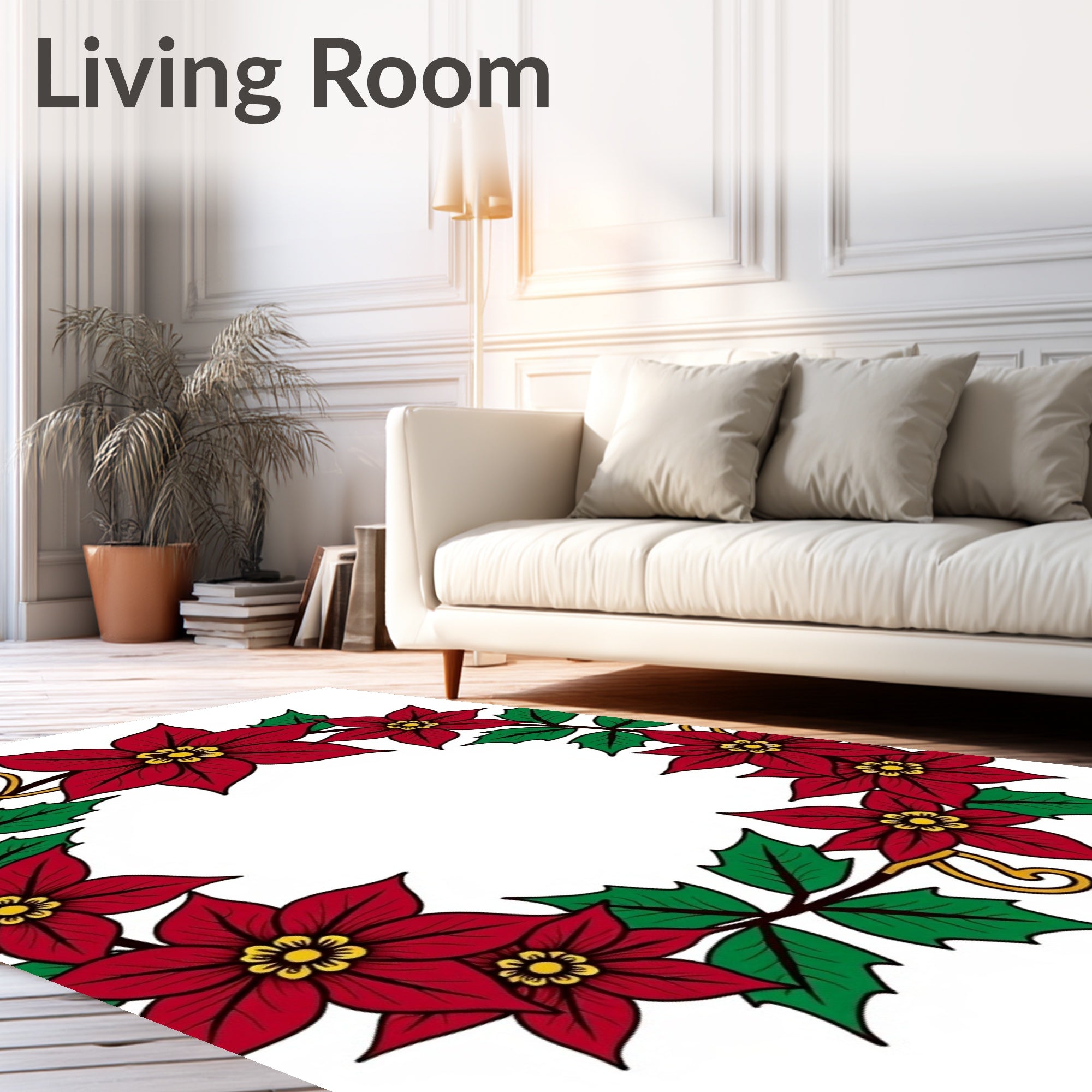 Crimson Poinsettia Wreath Festive Garland Rug