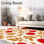 Red Folk Art Apples Leaves Rug