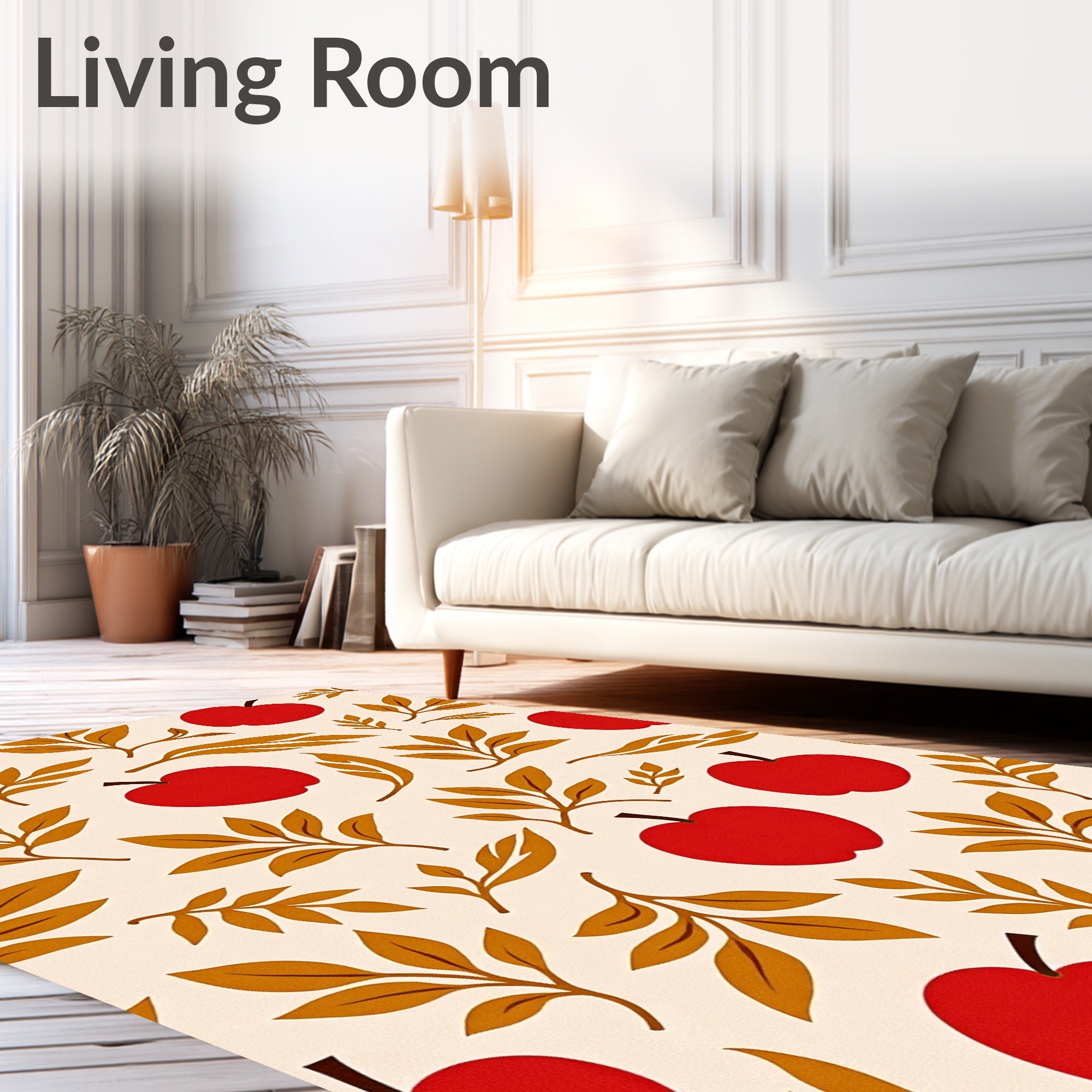 Red Folk Art Apples Leaves Rug
