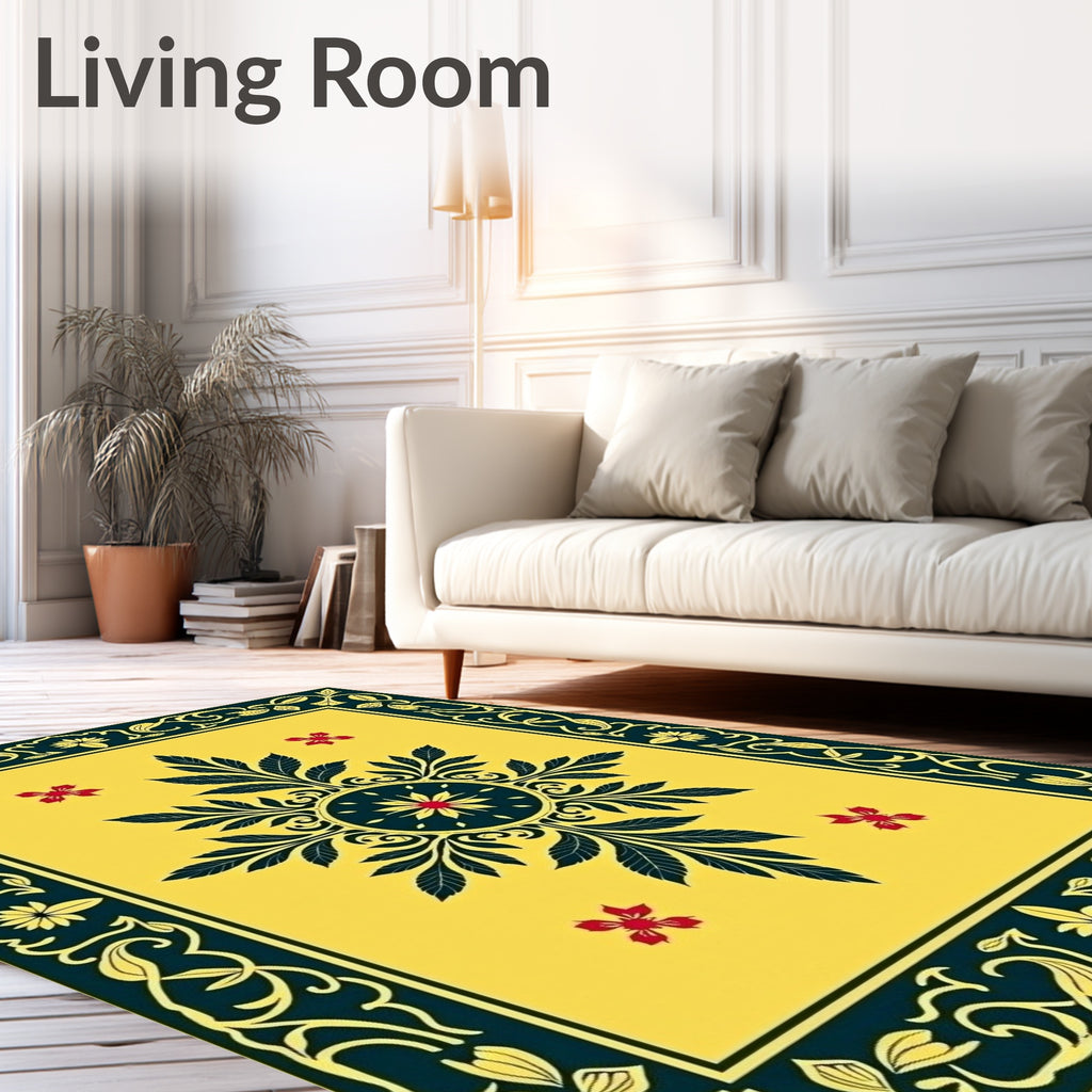 Golden Floral Leaf Design Rug