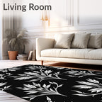 Elegant White Floral Black Pattern Rug