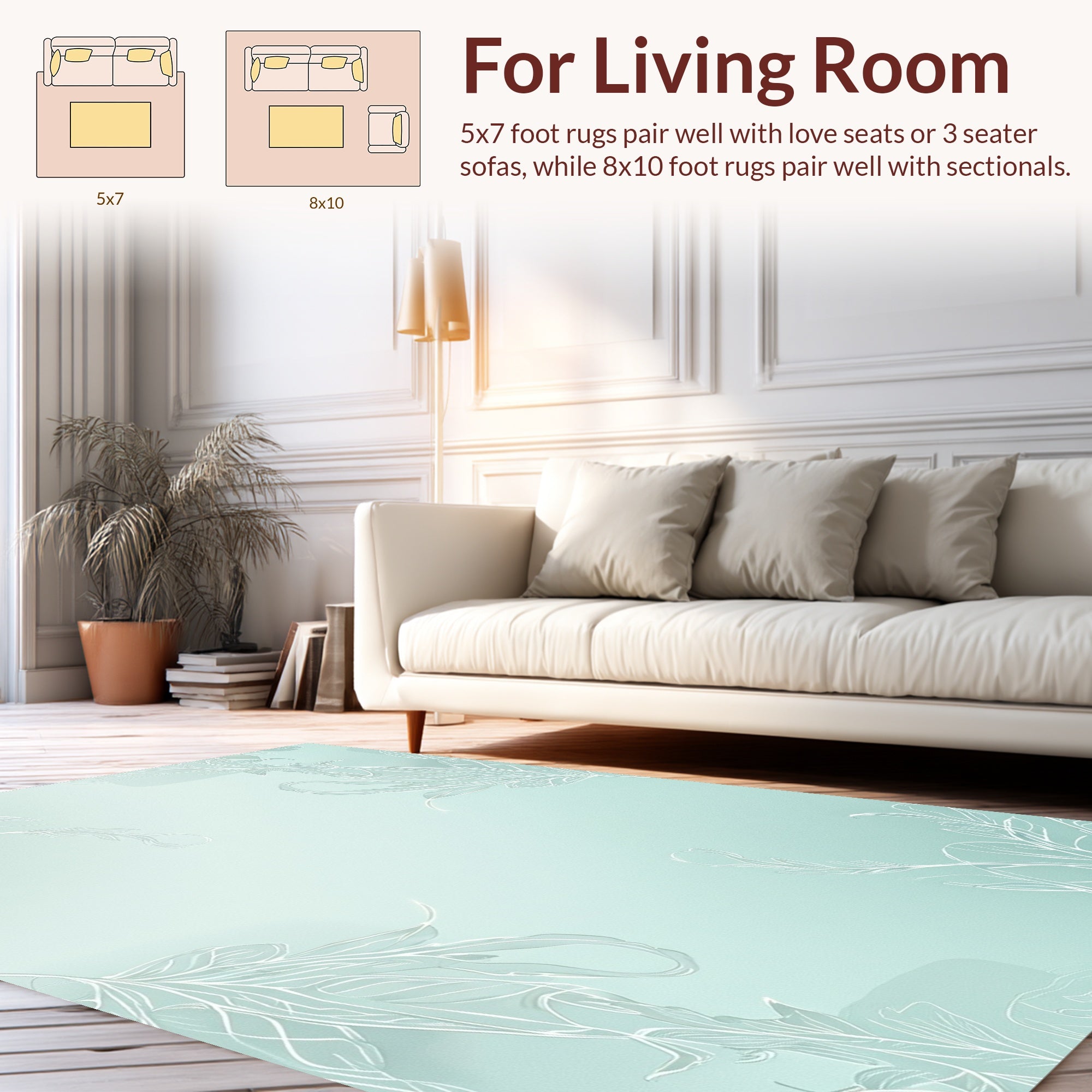 Soft Powder Blue Feather Motif Rug
