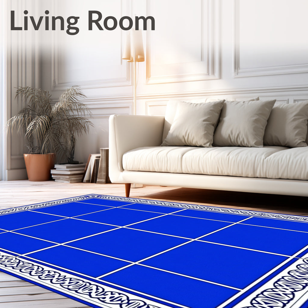 Classic Blue White Geometric Pattern Rug