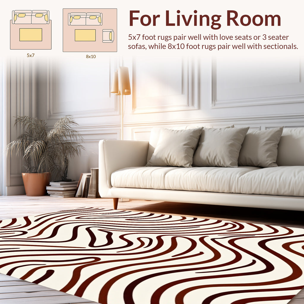 Brown Wavy Abstract Line Art Rug