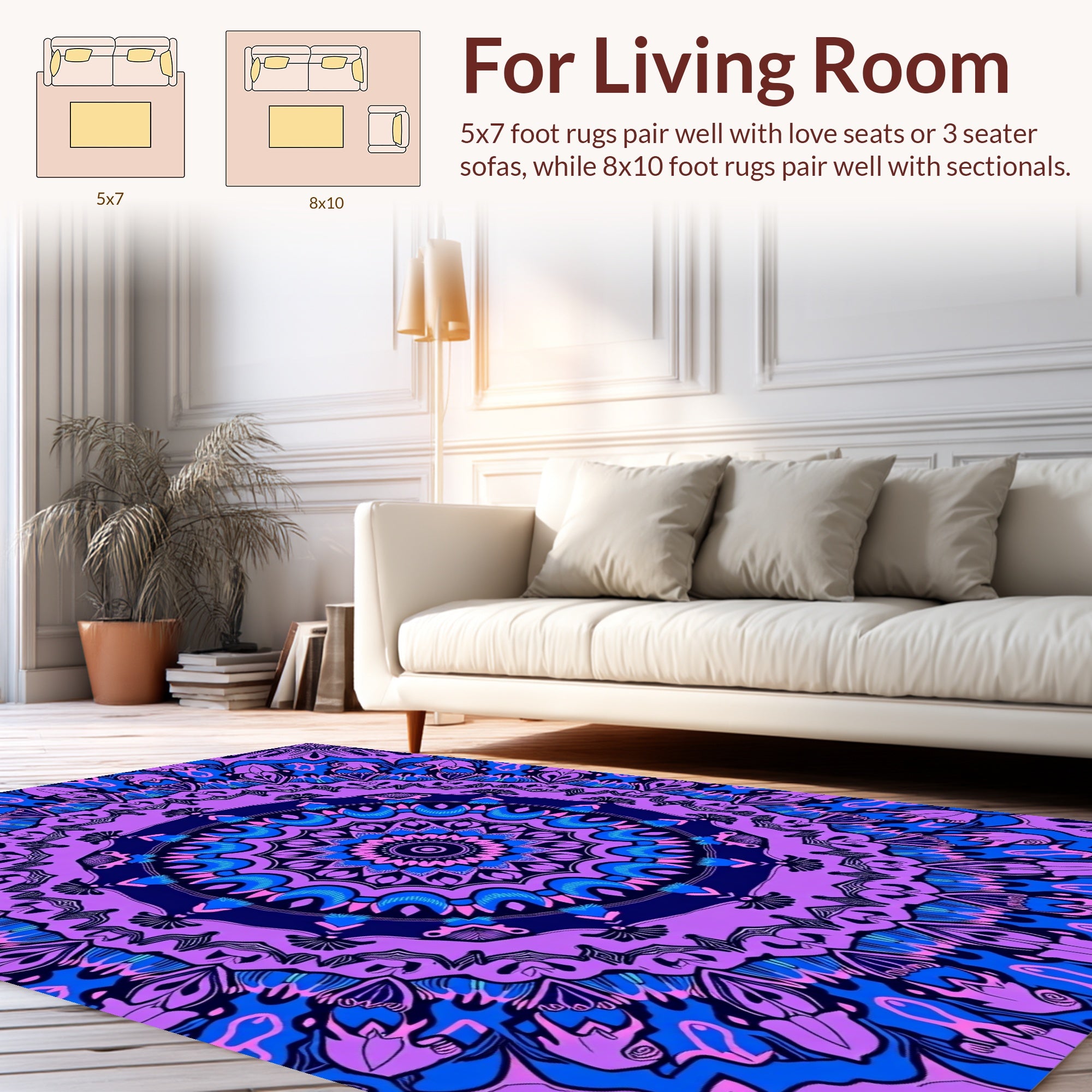Vibrant Royal Blue Pink Mandala Rug