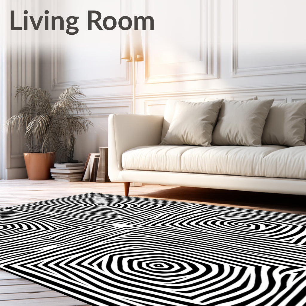 Four Squares Swirl Geometric Pattern Rug