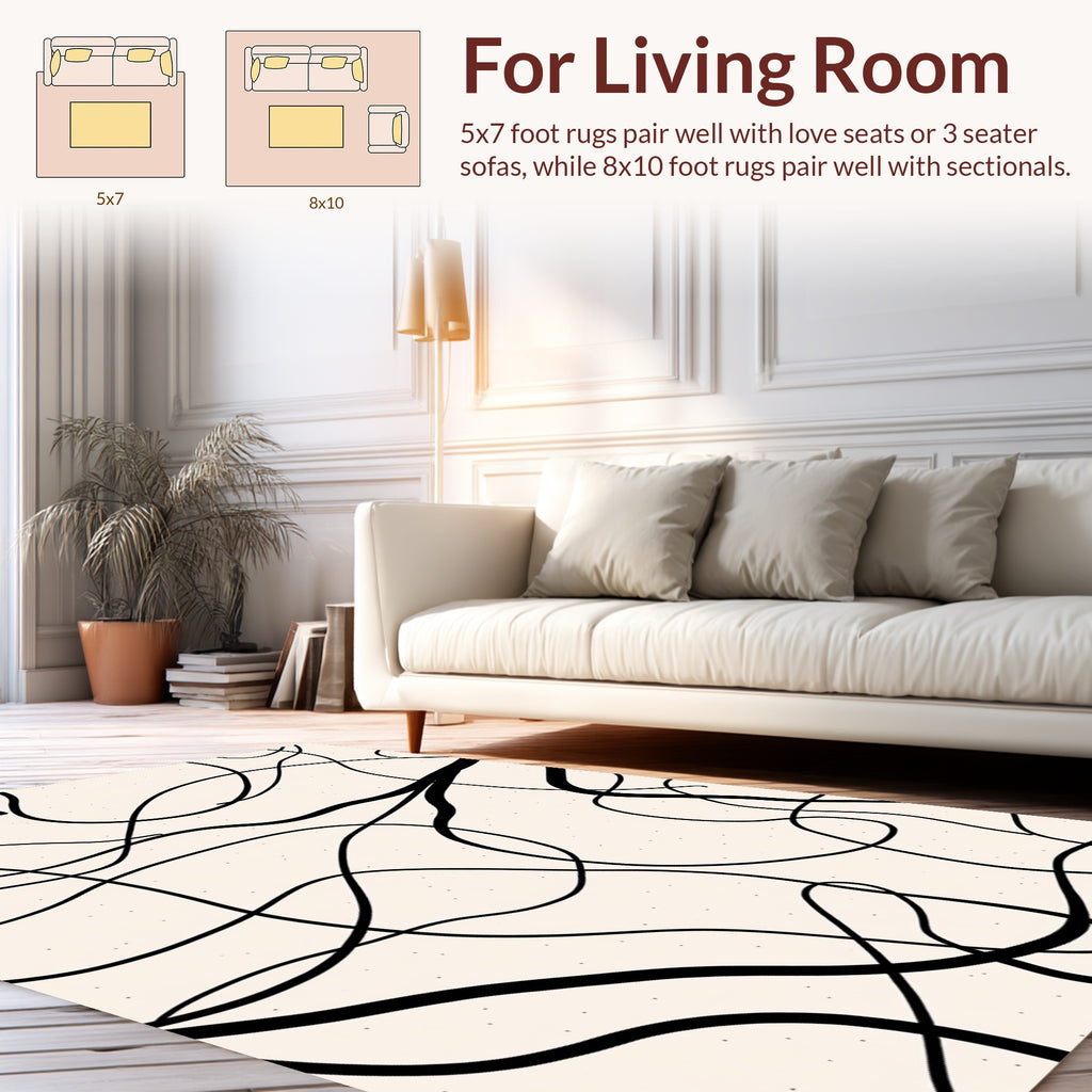 Abstract Black Swirls Pattern Rug