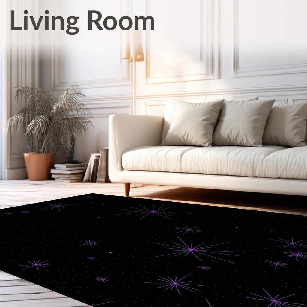 Purple Starbursts Scattered On Black Rug