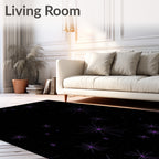 Purple Starbursts Scattered On Black Rug