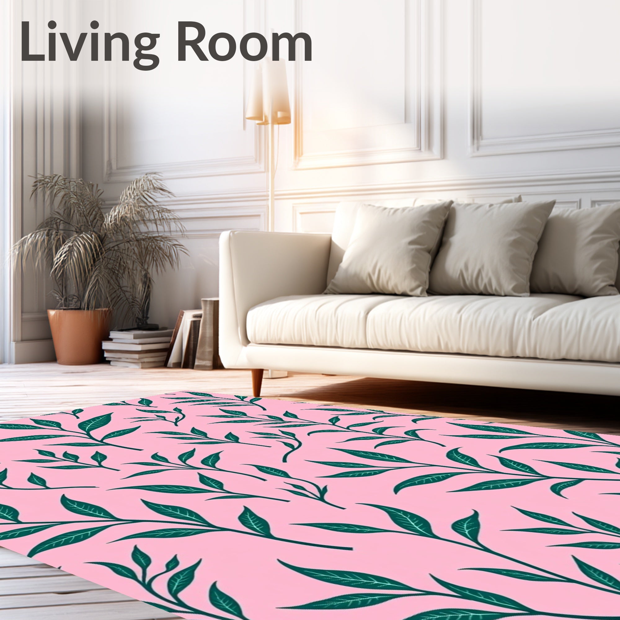Green Leaf Branches Pink Backdrop Rug