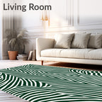 Dark Green White Abstract Wave Pattern Rug