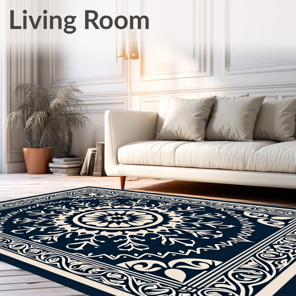 Ornate Floral Medallion Bordered Design Rug