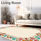 Vibrant Floral Scrollwork Border Design Rug
