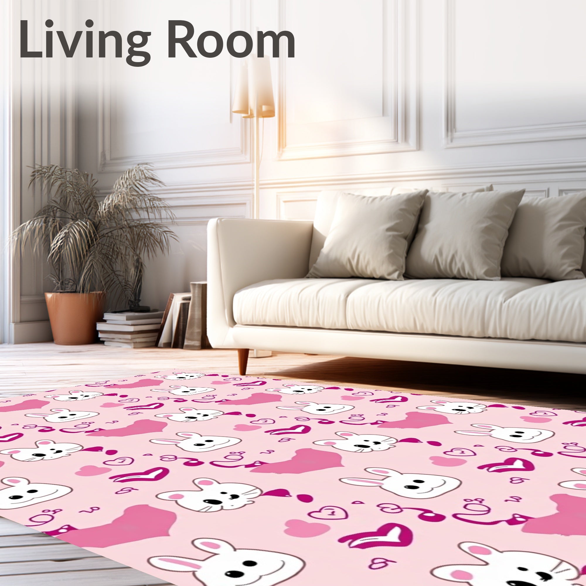 Cute Bunny Heart Pattern Design Rug