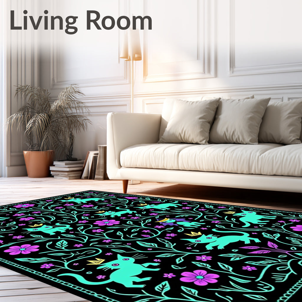 Whimsical Cats Floral Crown Pattern Rug