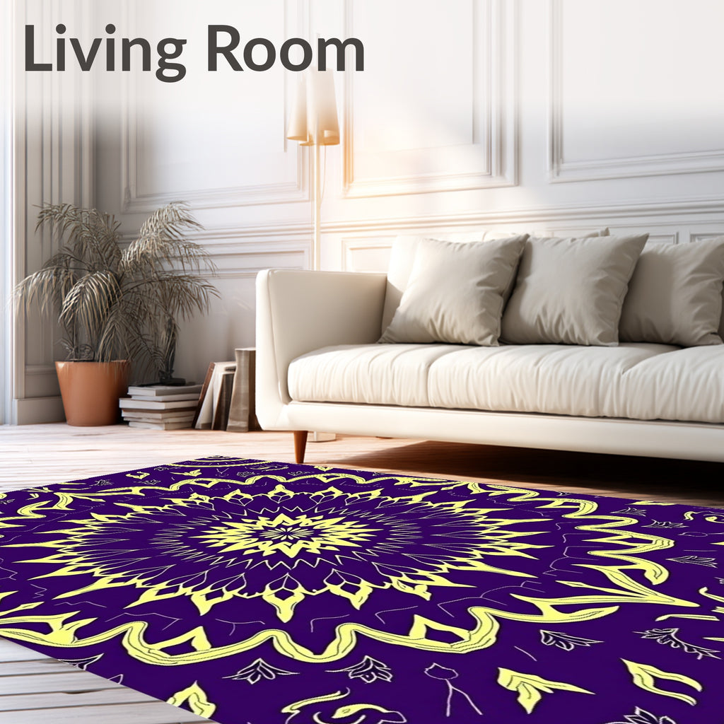 Mandala Style Yellow Purple Pattern Rug