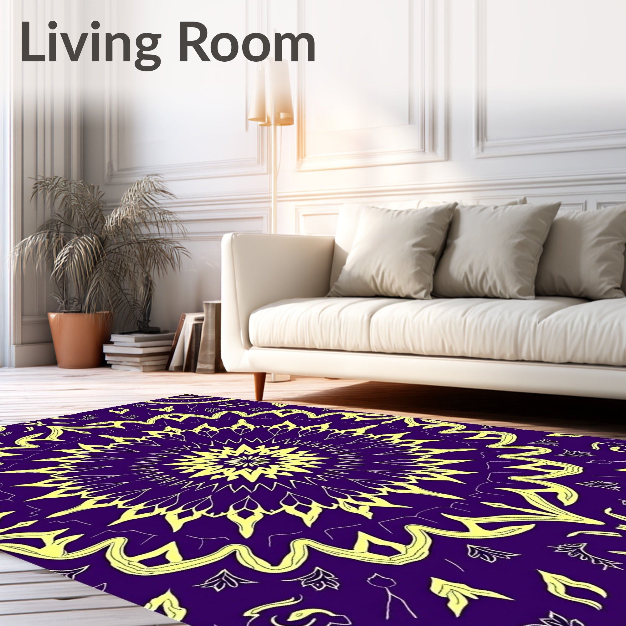 Mandala Style Yellow Purple Pattern Rug