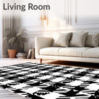 Bold Black White Houndstooth Pattern Rug