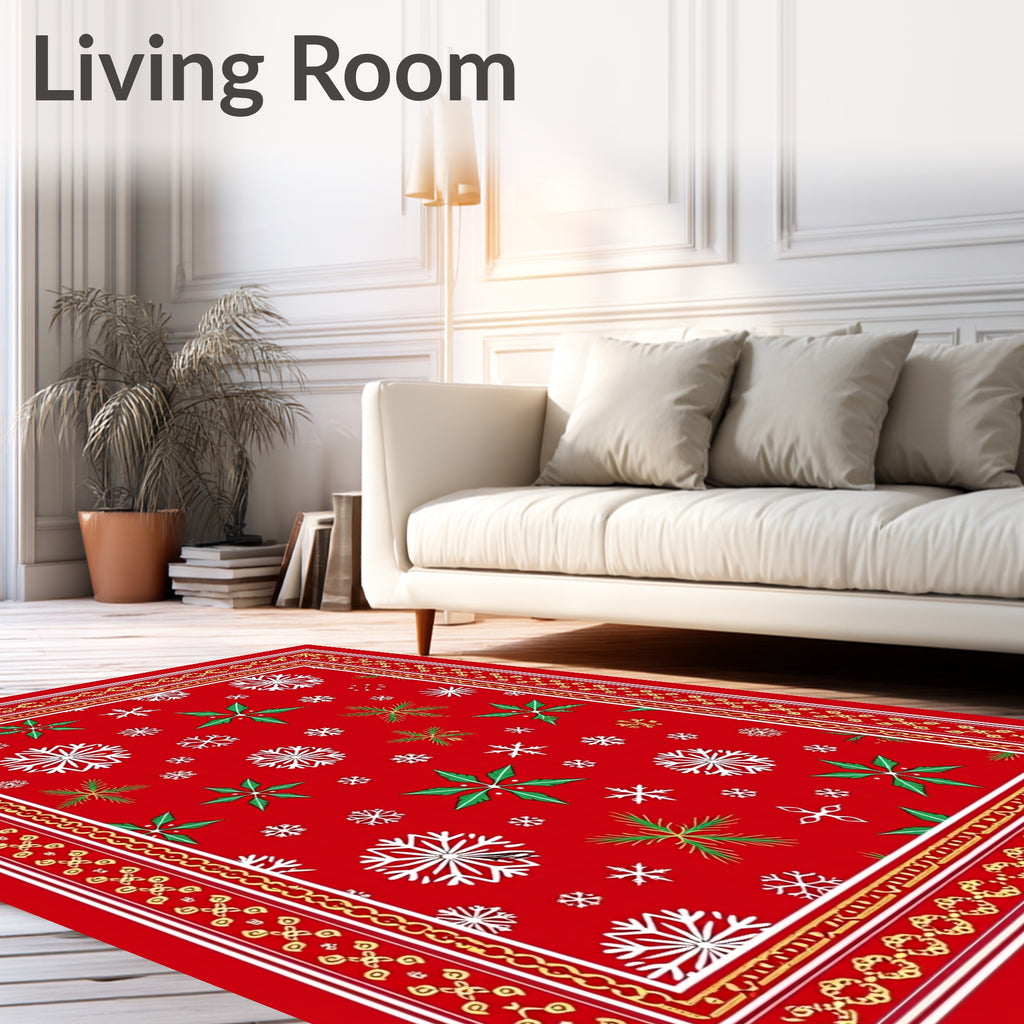 Festive Snowflake Poinsettia Design Rug