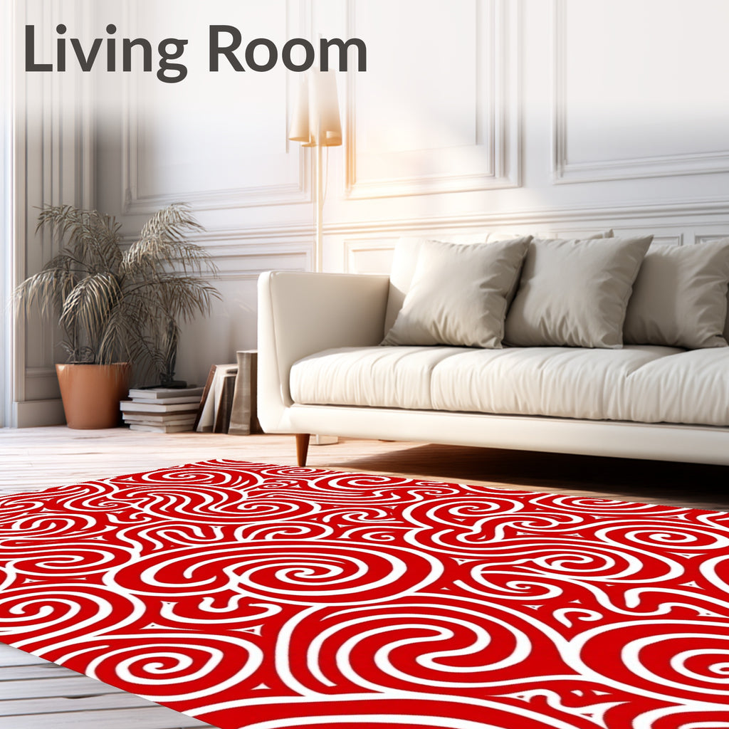 Crimson White Swirl Pattern Rug