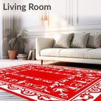 Bold Red Folkloric Figurative Elements Rug