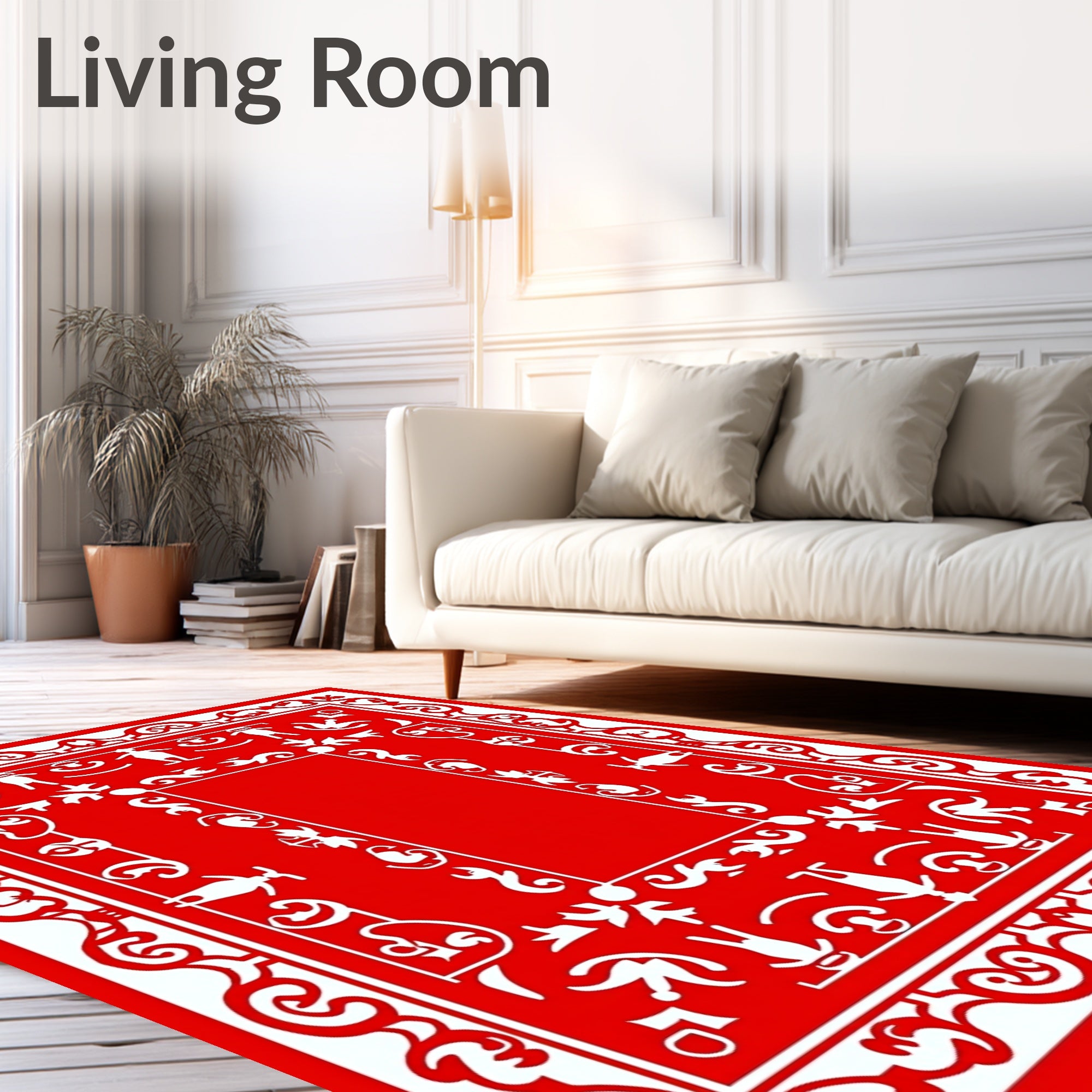 Bold Red Folkloric Figurative Elements Rug