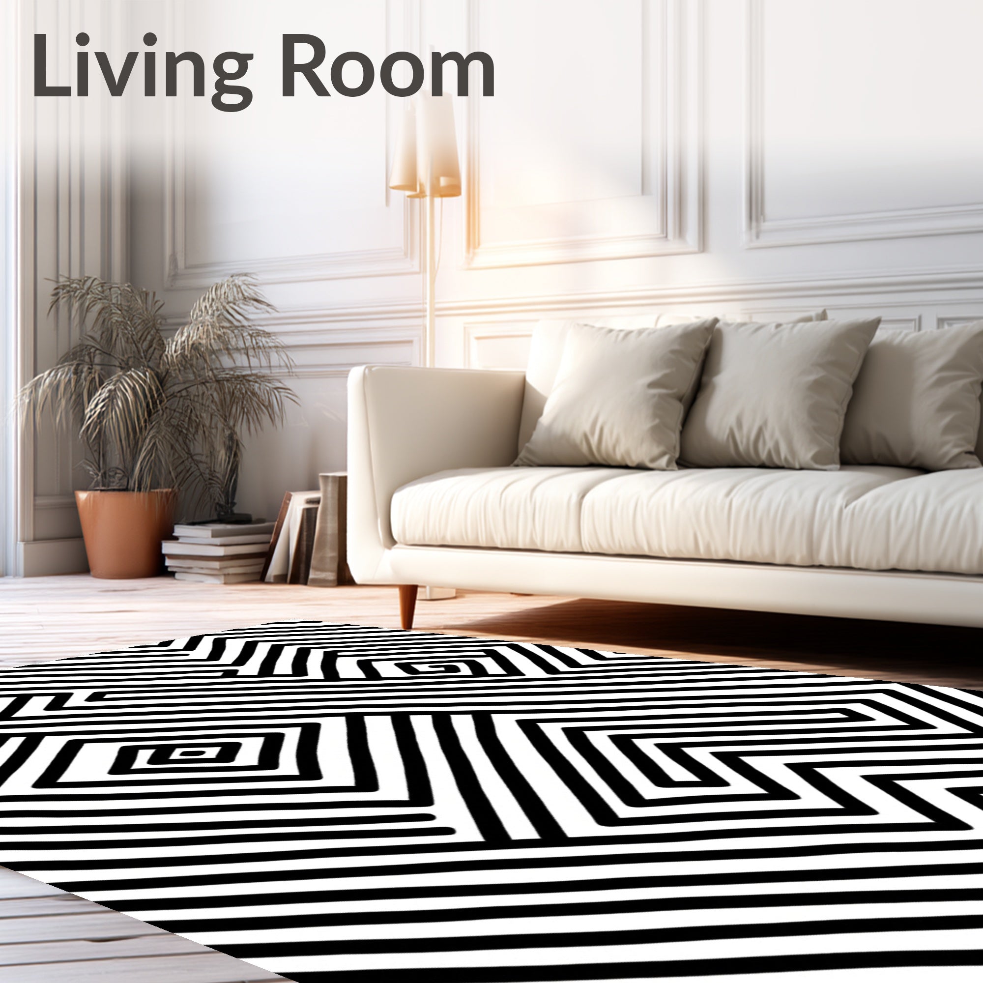 Minimalist Black White Striped Maze Rug