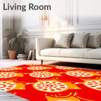 Vibrant Red Orange Mandala Abstract Pattern Rug