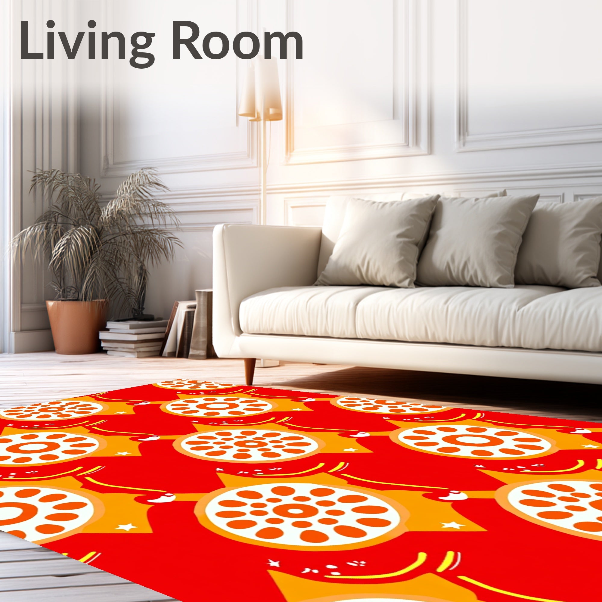 Vibrant Red Orange Mandala Abstract Pattern Rug