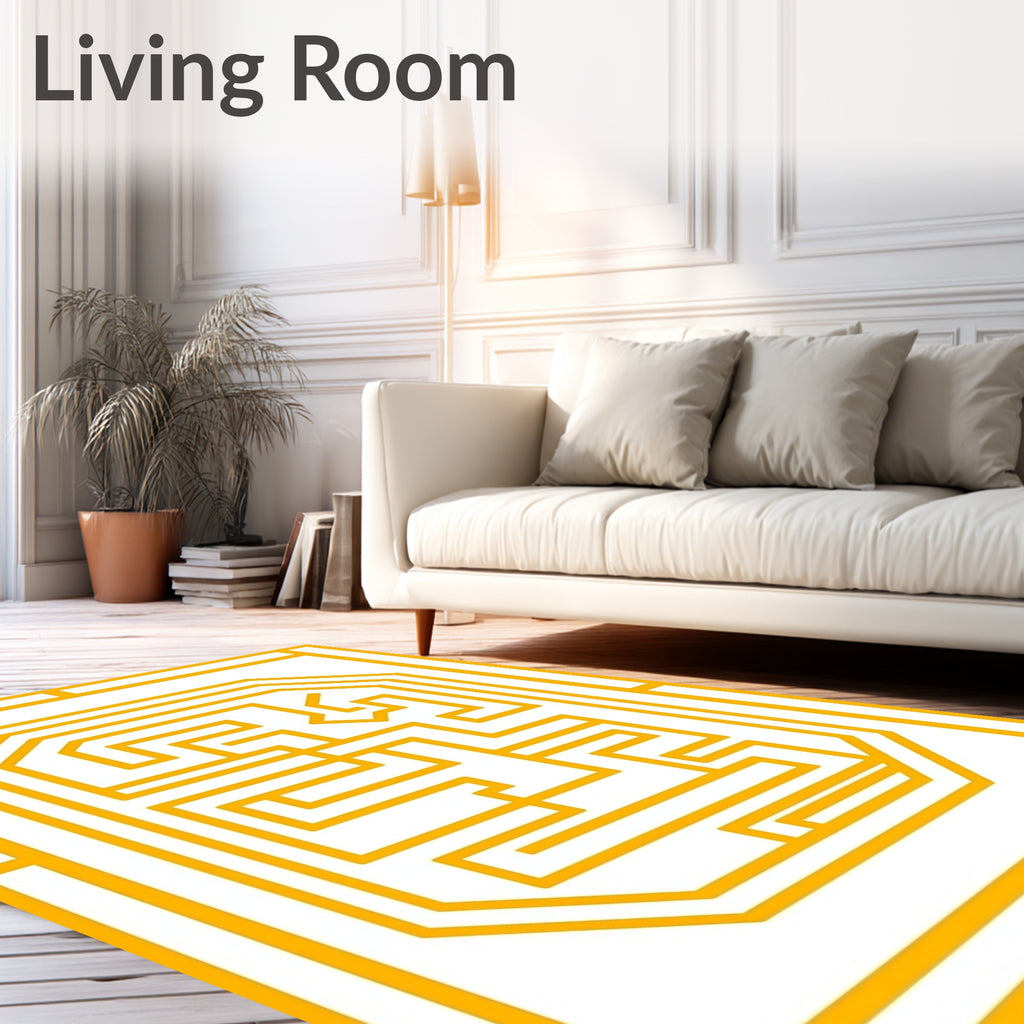 Golden Maze Patterned Geometric Design Rug