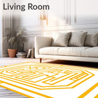 Golden Maze Patterned Geometric Design Rug