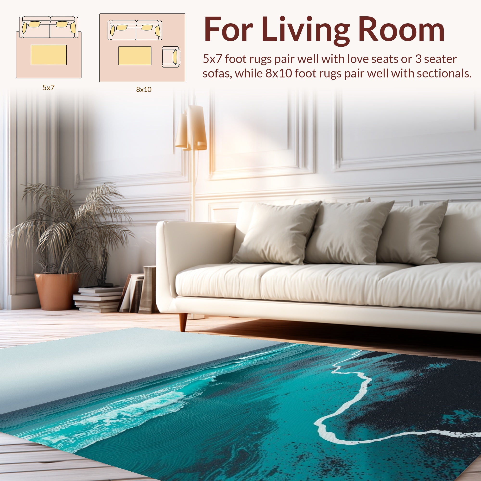 Turquoise Ocean Wave Pattern Design Rug