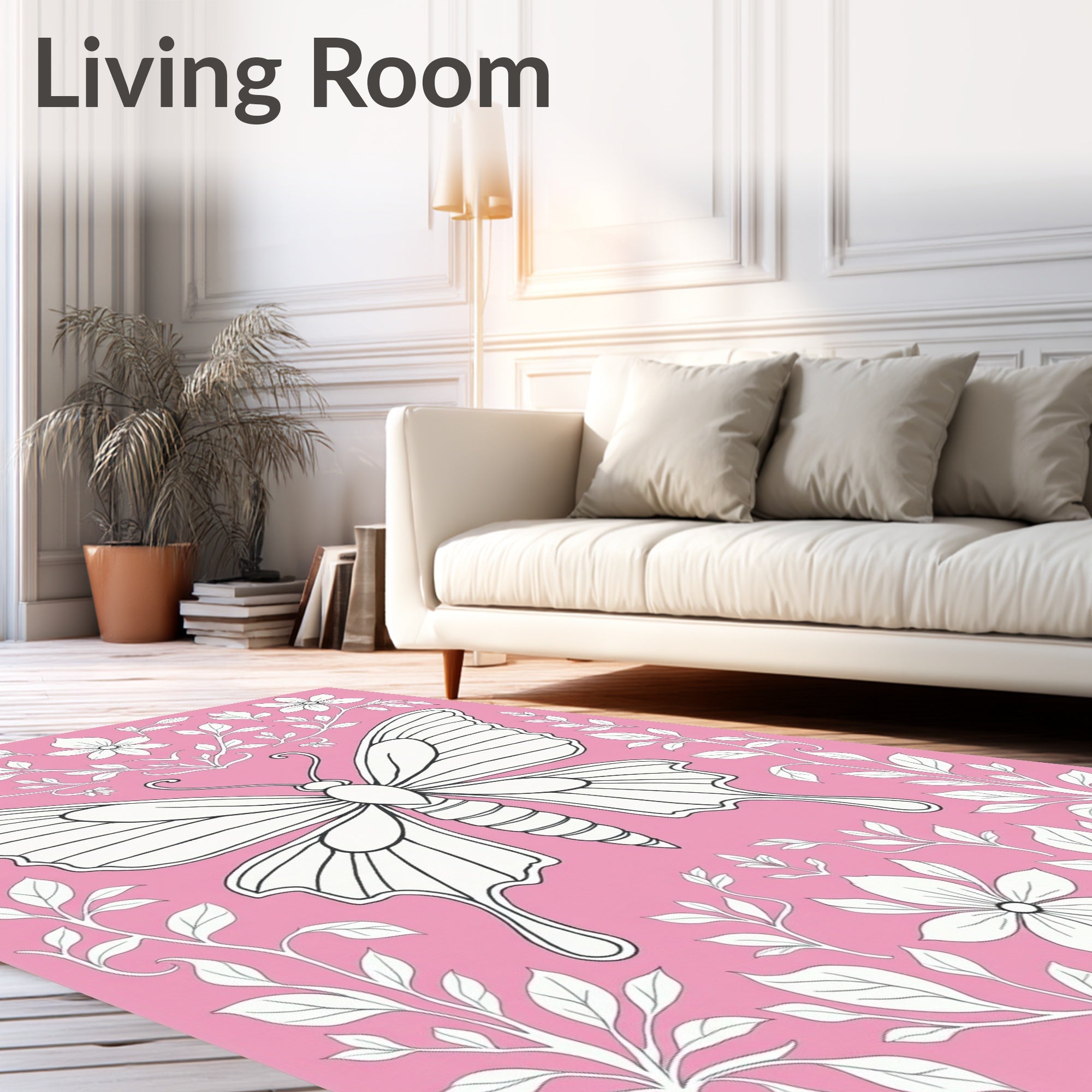 Pink Butterfly Floral Harmony Rug