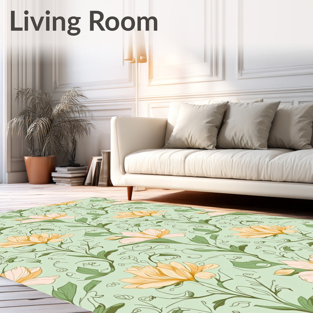 Ethereal Peach Floral Botanical Design Rug