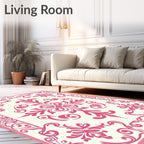 Ornate Pink Floral Medallion Pattern Rug