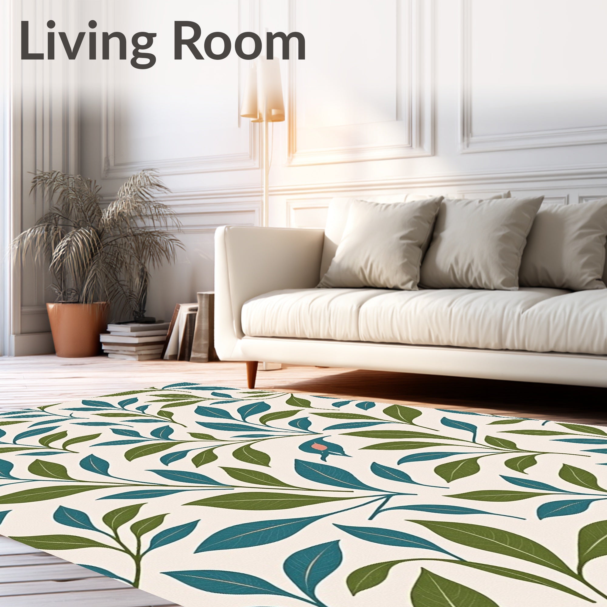 Teal And Green Leaf Pattern Rug
