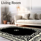 Classic Black And Cream Scrollwork Design Rug