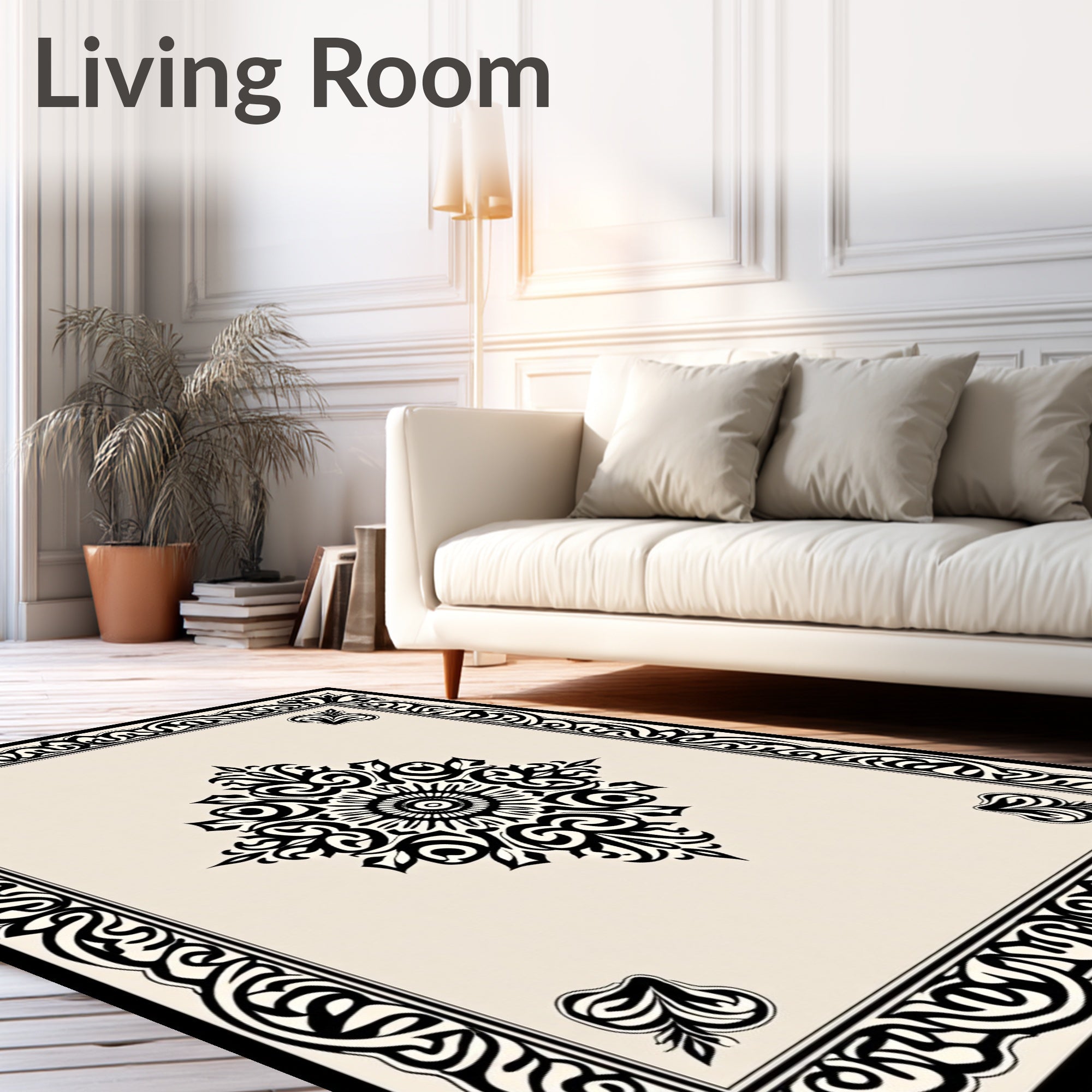 Ornate Floral Mandala Border Design Rug