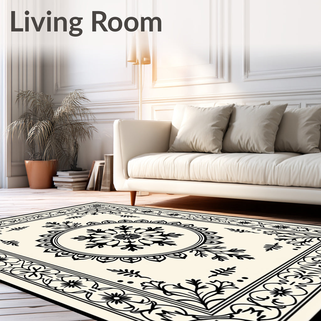 Ornate Floral Crest Mandala Design Rug