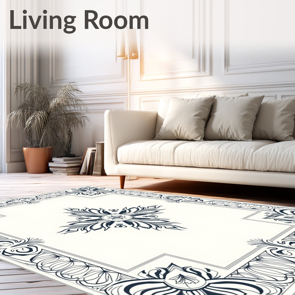 Dark Floral Art Nouveau Patterned Design Rug