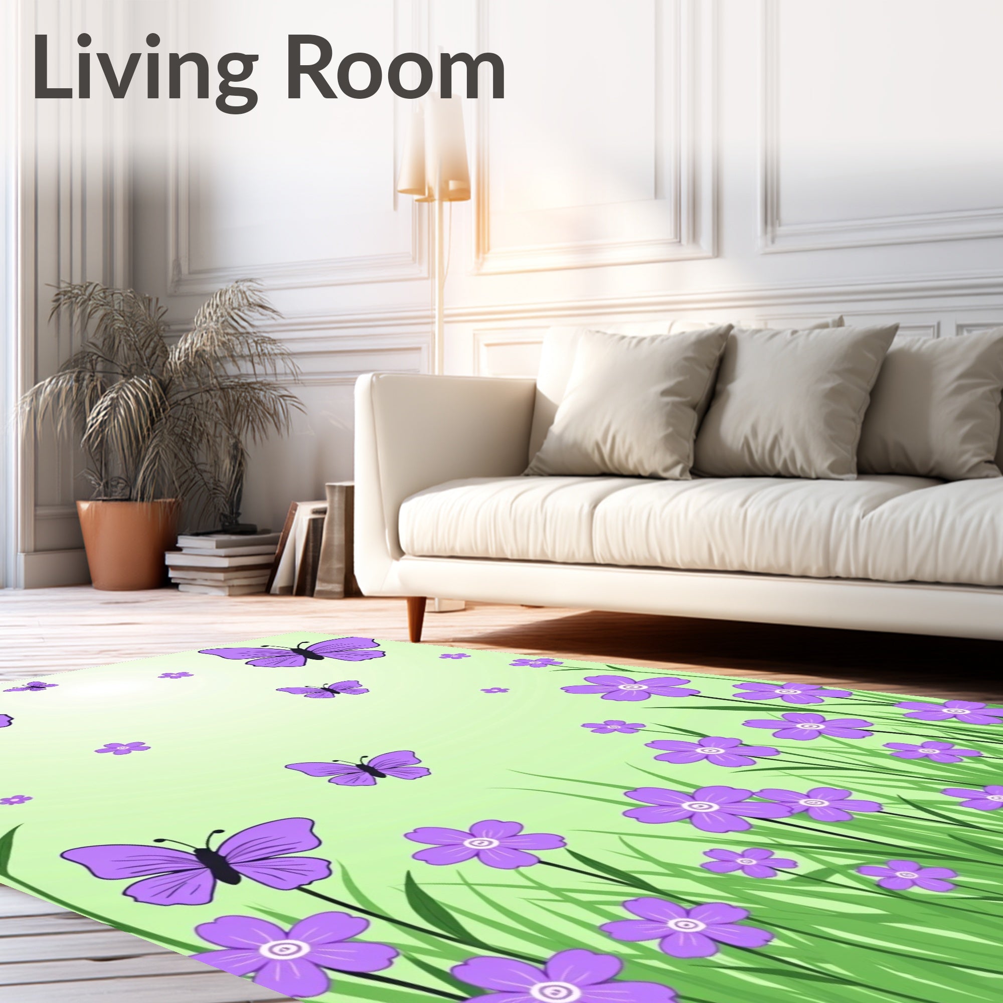 Purple Butterflies Flowers Design Rug