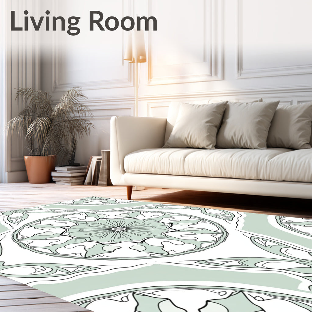 Mint Green Medallion Organic Pattern Rug
