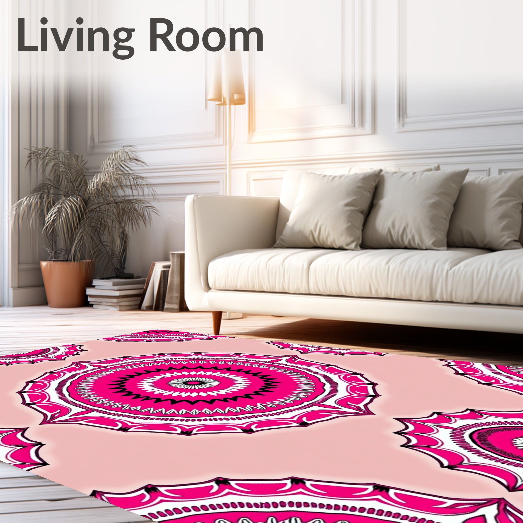 Vibrant Pink Mandala Pattern Design Rug