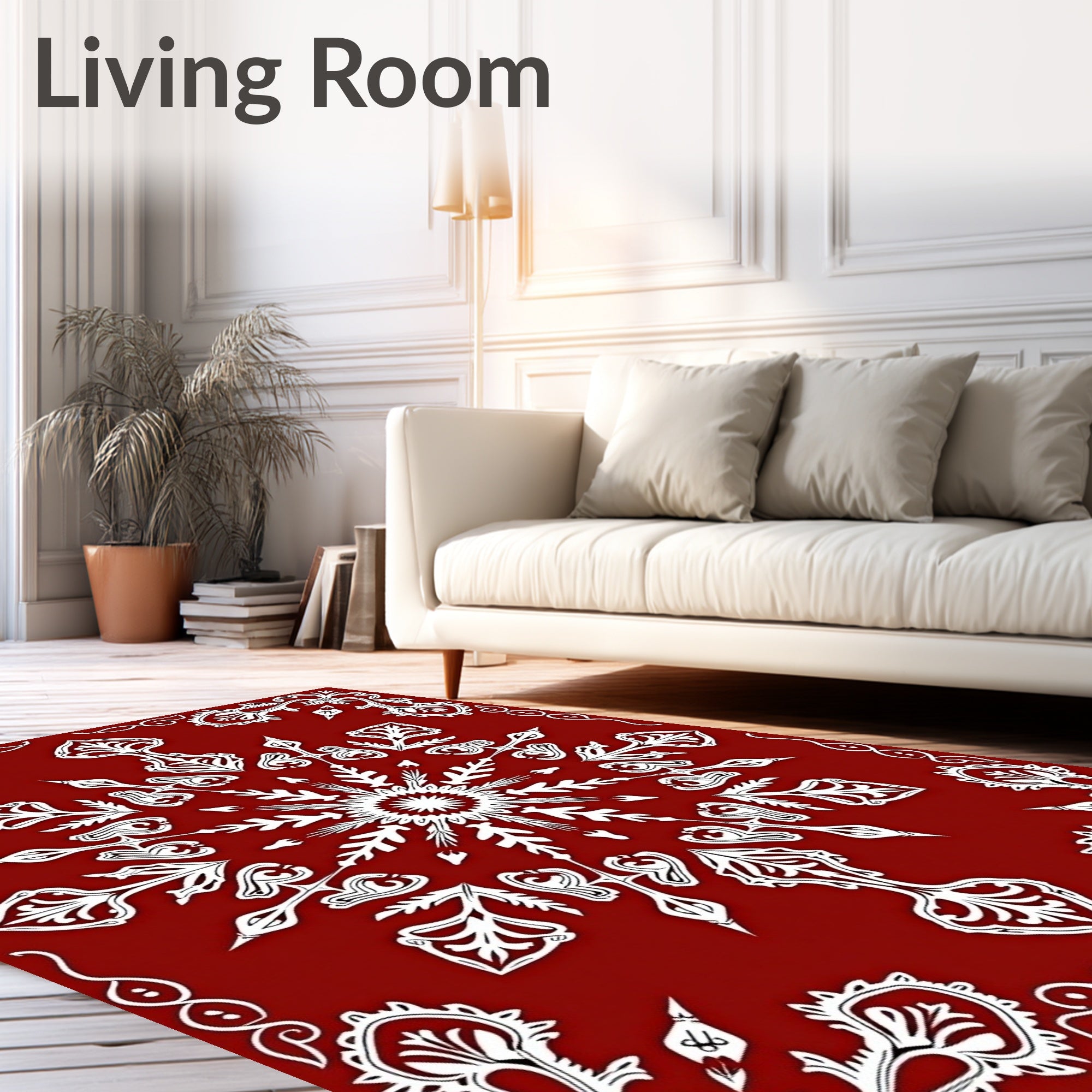 Red Snowflake Ornamental Pattern Design Rug