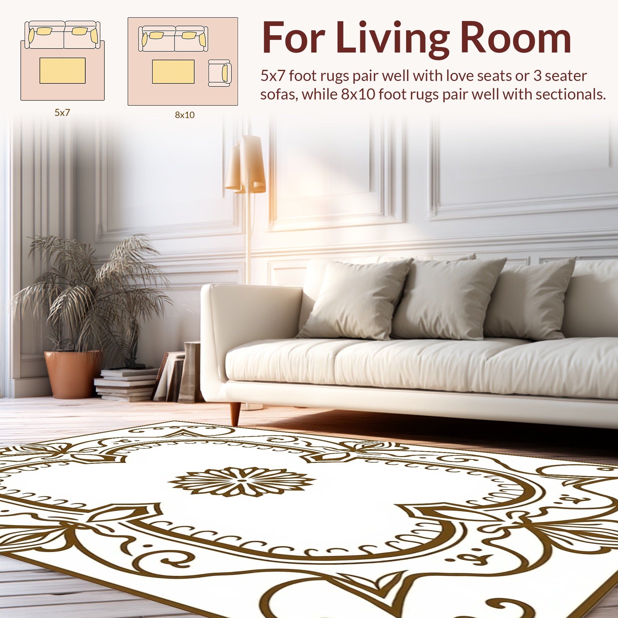 Ornate Floral Detailed Brown Pattern Rug