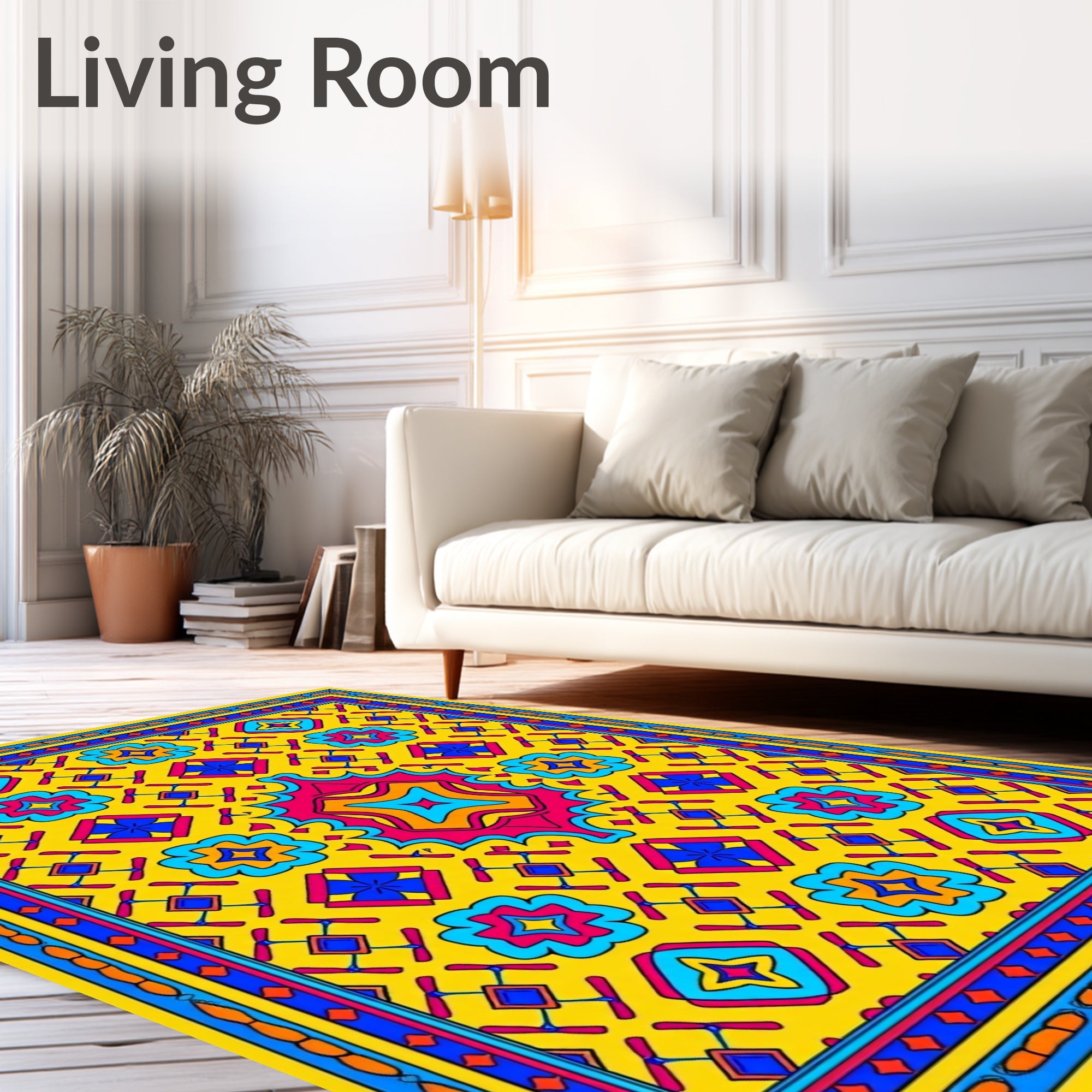 Vibrant Yellow Geometric Floral Pattern Rug