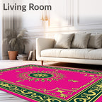Vibrant Pink Golden Sun Medallion Rug